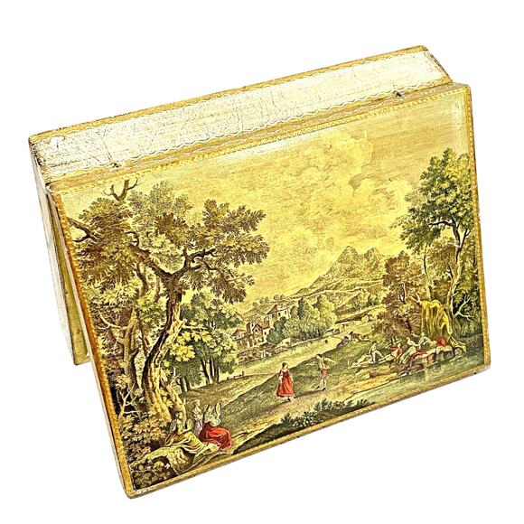 Vintage Italian Florentine Wooden Box Gilded Gold Green Red Wood Storage Case - Picture 11 of 12